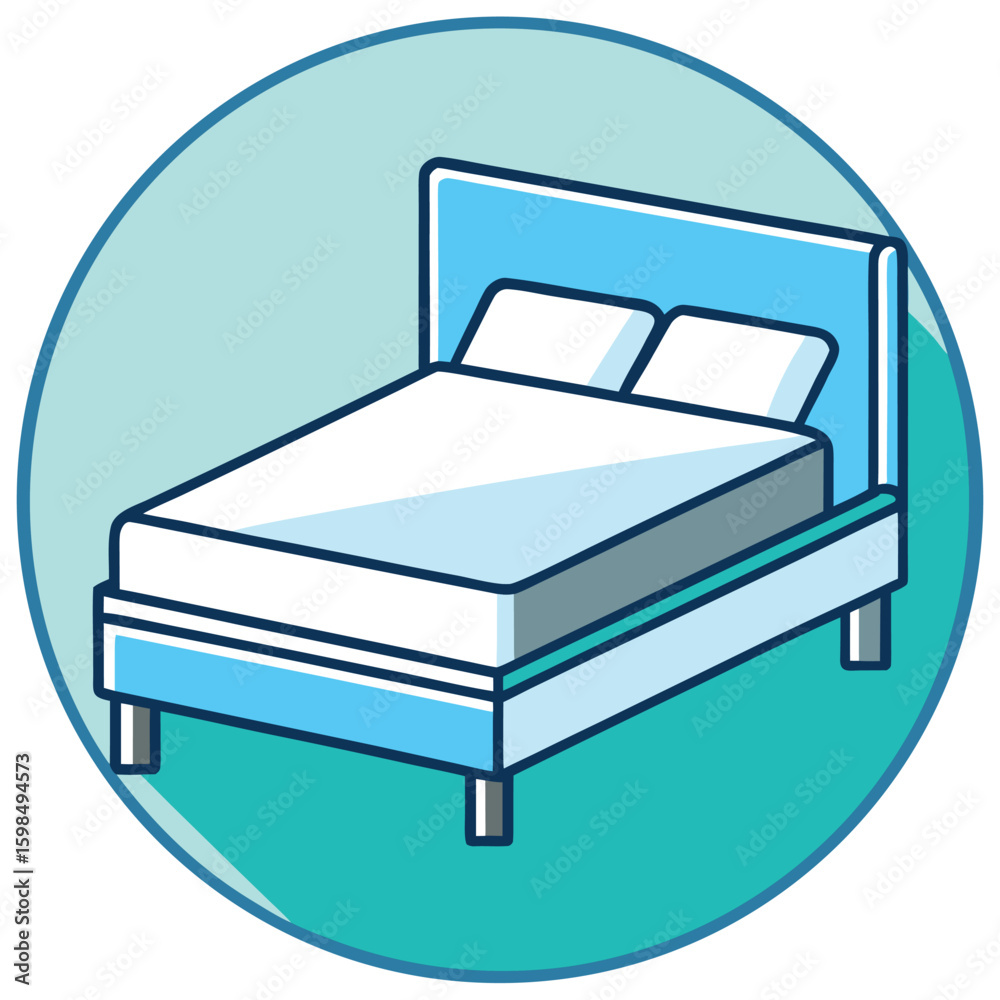 Poster flat style bed icon with clean geometric lines a simple modern design for sleep rest and furniture r
