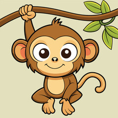 Obraz premium Adorable Cartoon Monkey Character Hanging Upside Down from a Vine Featuring Playful Design Elements and Vibrant Colors Perfect for Children s Illustrations and Animated Projects