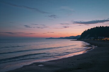 Seaside Serenity at Dusk with Scenic Horizon and Calm Reflections