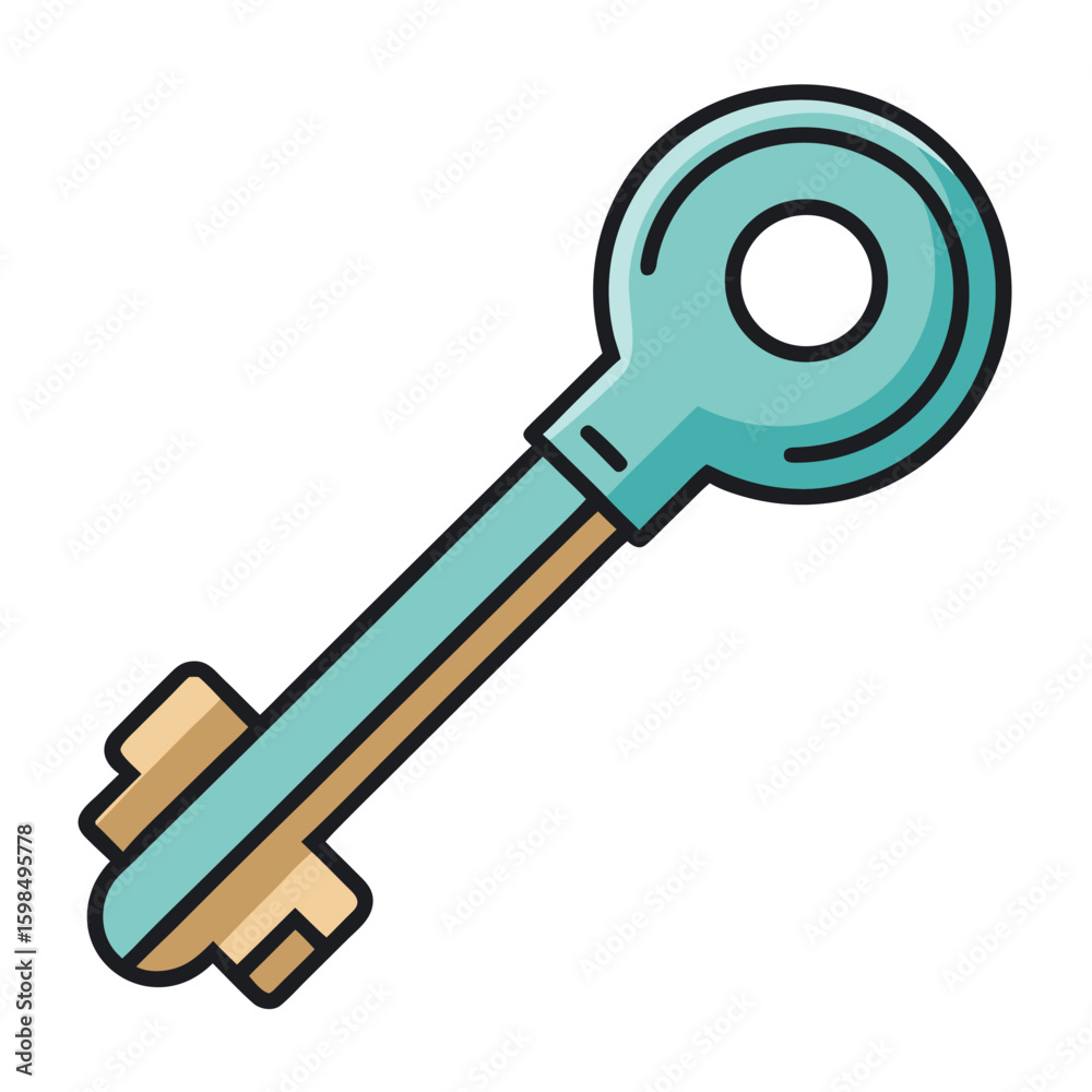 Poster minimalist key icon design with flat style and metallic tone suitable for security access or unlock 