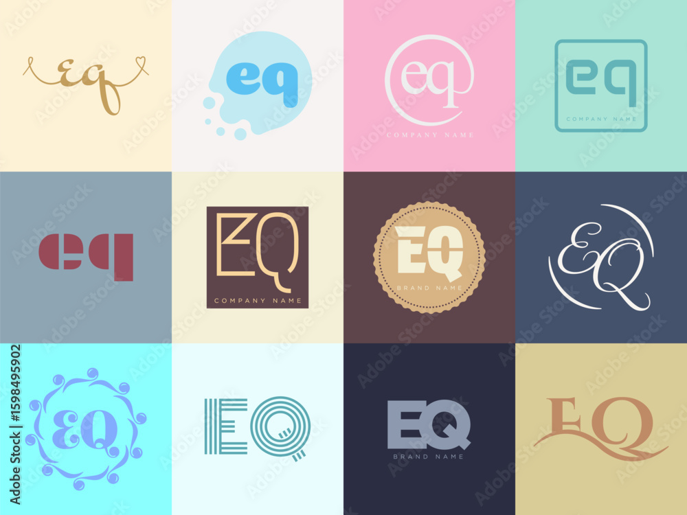 Fototapete eq logo company template. letter e and q logotype. set different classic serif lettering and modern 