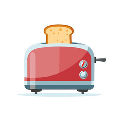 Fototapeta premium Red Toaster with Bread Slice Ready for Breakfast Toast Vector Illustration