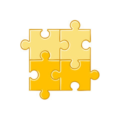 Fototapeta premium Four interconnected puzzle pieces in golden hues representing connection, unity, and problem-solving concepts