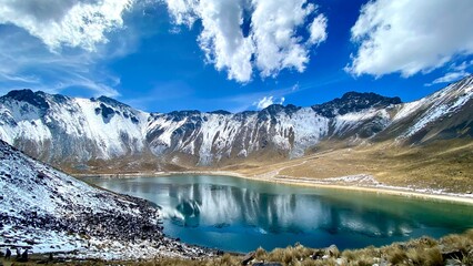 A lake surrounded by mountains