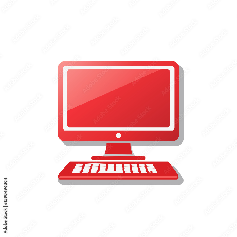 Leinwandbilder Desktop Computer with Keyboard in Bold Red Color with Clean and Minimalistic Style