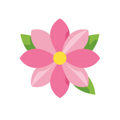 Fototapeta premium Floral Illustration with Pink Flower and Green Leaves A Design for Springtime