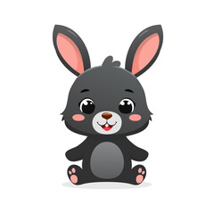 Cute Gray Cartoon Bunny Sitting Adorable Animal Illustration Happy Kawaii Rabbit
