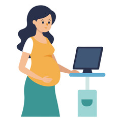 Pregnant woman receiving ultrasound scan isolated on white background