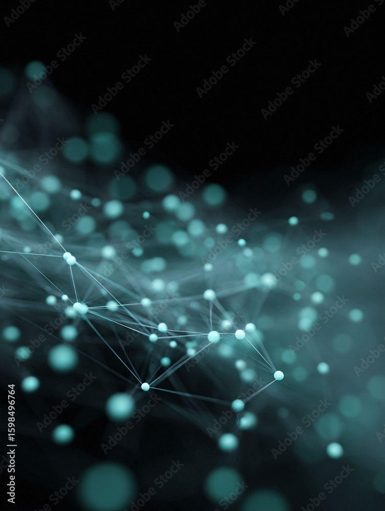 Poster abstract network background with glowing nodes and lines. concept of connection, data, science, tech