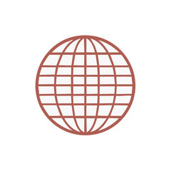 Stylized Earth Globe with Grid Lines in Red Clay Tone for Global Communication and Travel Concepts