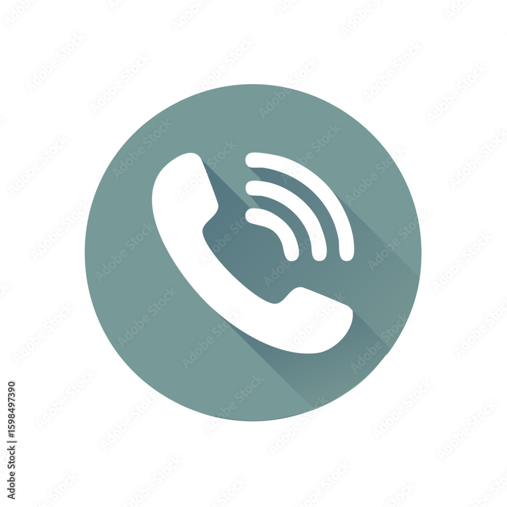 Poster telephone receiver icon in a circular frame representing incoming call with signal waves