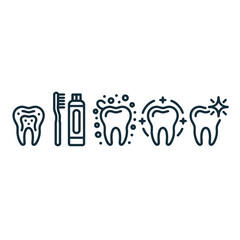 Obraz premium Dental hygiene progress icons showing clean teeth isolated on white background