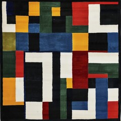 Fototapeta premium Abstract Geometric Pattern with Intersecting Rectangles and Squares in Primary and Dark Colors