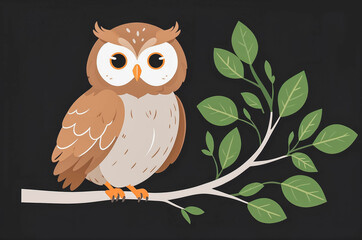 Fototapeta premium Cute Cartoon Owl on a Branch