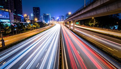 Obraz premium Night highway with city lights streaking