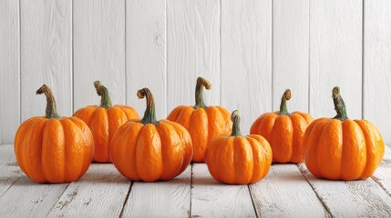 Modern Halloween Decor: Orange Pumpkins on White Planks