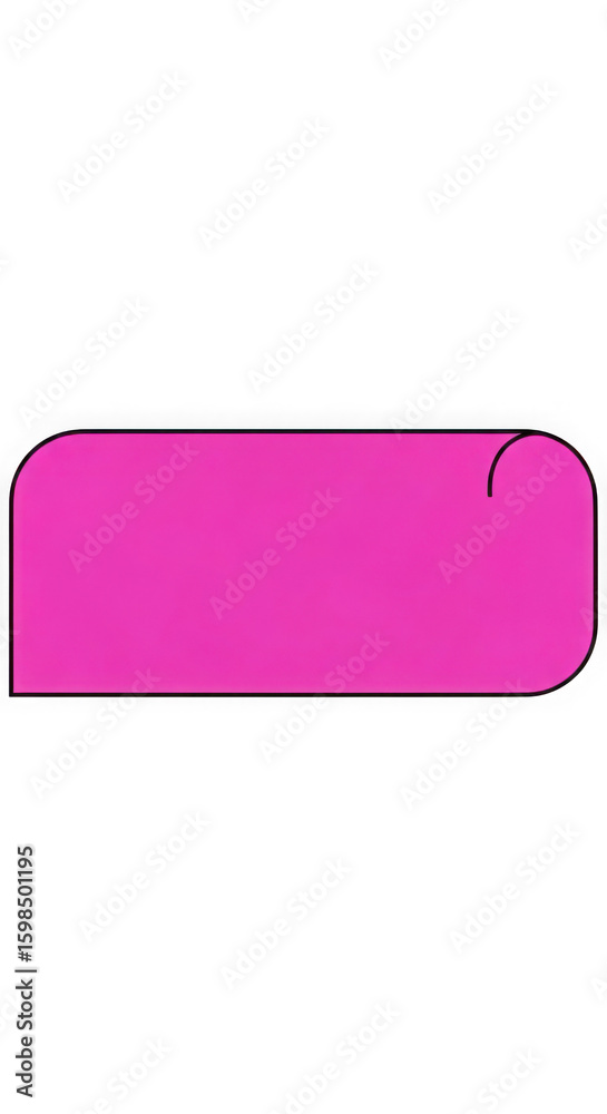 Poster bright pink rounded rectangle with a subtle curl on the right side isolated on transparent backgroun