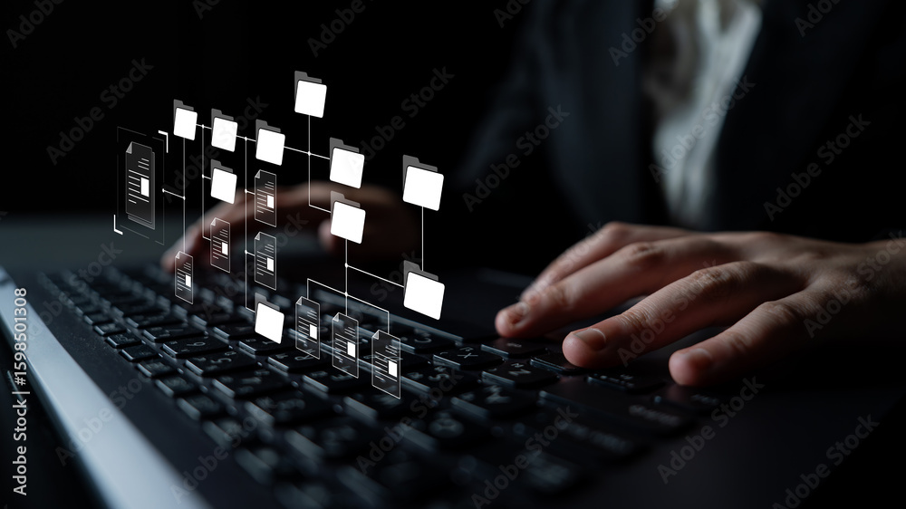 Poster digital file structure showing folder organization, file hierarchy, and document arrangement. file s