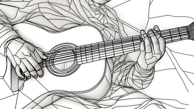 Person playing acoustic guitar, line art