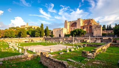 Ancient Roman ruins under a sunny sky