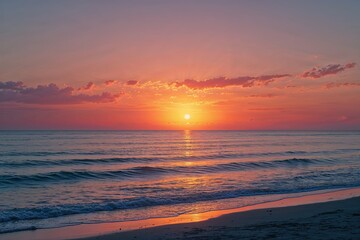 Stunning Sunset Over Tranquil Ocean Shores on a Perfect Summer Evening