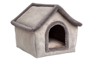 3d cozy pet house with plush interior isolated on transparent background