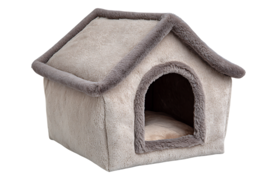 3d cozy pet house with plush interior isolated on transparent background