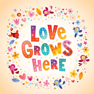 Love grows here - delicate floral graphic, heartfelt inspirational message, and gentle reminder. This floral masterpiece will nurture love in your home.