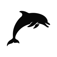 Black silhouette of a dolphin leaping from the water