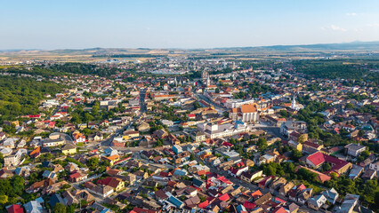 Aerial view of Turda, a historic town in Romania, known for its scenic landscapes, traditional...