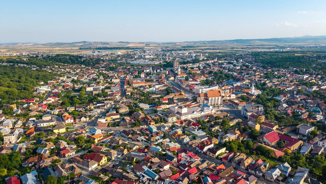Aerial view of Turda, a historic town in Romania, known for its scenic landscapes, traditional architecture, and proximity to the famous Turda Salt Mine, a cultural and natural gem in Transylvania.