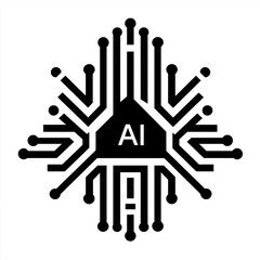 Obraz premium AI engineer logo, mimimal, 2d vector design, black and white.