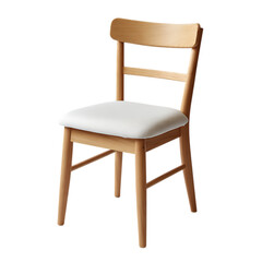 3d wooden dining chair with white seat isolated on transparent background