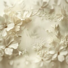 A beautifully textured background with embossed or sculpted white and cream flowers and foliage, creating a delicate and elegant floral pattern.