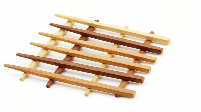Wooden Hot Pad Trivet with Alternating Light Dark Wood Tones Arranged in Grid Pattern on Clean White Background