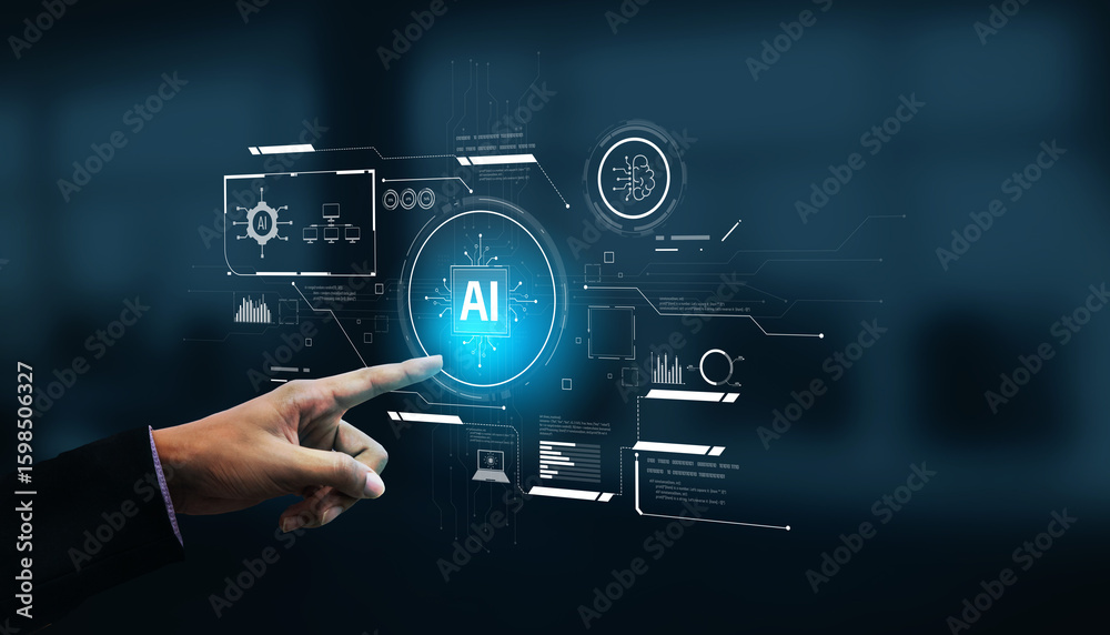 Poster ai interface showing how artificial intelligence powers systems. ai artificial intelligence transfor