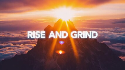 A stunning sunrise over a mountain peak, casting warm light across the clouds. The scene evokes a sense of motivation and new beginnings.