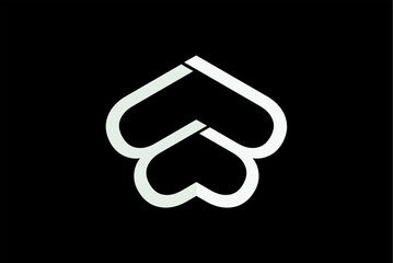 Sleek Abstract Symbol Intertwined Hearts in Minimalist Design on Black Background