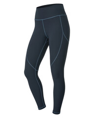 Black Athletic Leggings with Blue Stitching Isolated
