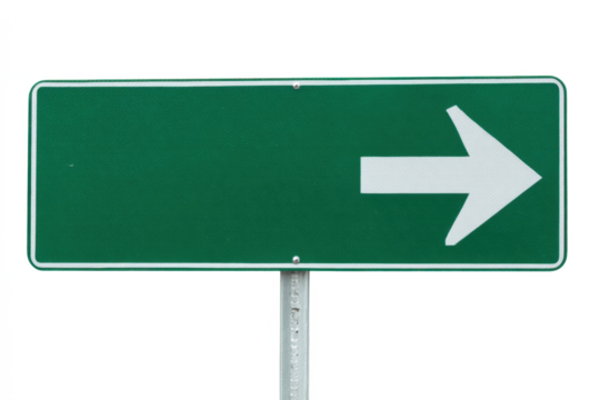 Blank Green Arrow Sign Isolated on White Background

