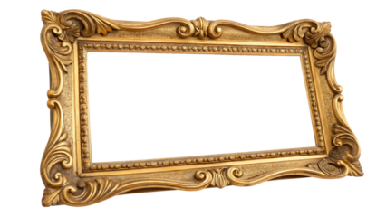 Artistic gold frame with curved shapes, a vintage accent isolated on white background PNG. AI GENERATED.