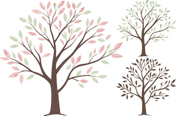 Obraz premium Three watercolor trees with pink and green leaves illustration