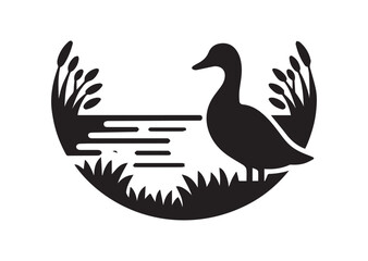 Fototapeta premium Duck silhouette black vector white background