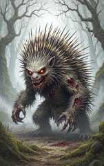 Fantasy Monster Zombie Porcupine Undead Creature with Sharp Quills and Brittle Spines Ready to Attack Intruders in Enchanted Forest Beastly Heroic Figure for Graphic Design Illustrations and Artwork
