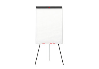 Blank white flip chart on a tripod easel stand. Office presentation board. Isolated on transparent background, png