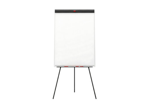 Blank white flip chart on a tripod easel stand. Office presentation board. Isolated on transparent background, png