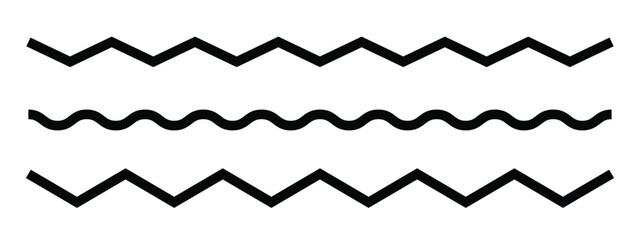 Wave line set. Vector water waves. Set of wavy zigzag lines. wavy zigzag pattern line illustration set on a white background, abstract vectors.  wavy and zigzag horizontal underline. 
 