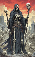 bone mage necromancer fantasy hero ancient sorcerer skeletal wizard dark magic undead monster controlling skeletons eerie mage powerful sorcery supernatural being fantasy art mystical creature spellbi
