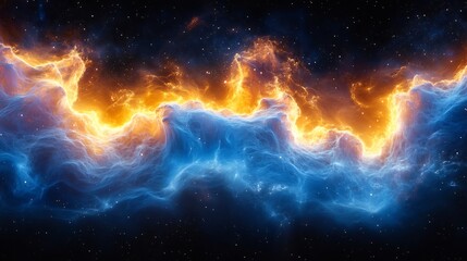 Fototapeta premium Radiant plankton fields swirling in magnetic tide, fine glowing fibers stretch through black void