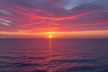 Fototapeta premium Stunning Vibrant Sunset Over Ocean Horizon with Refreshing Colors and Serenity
